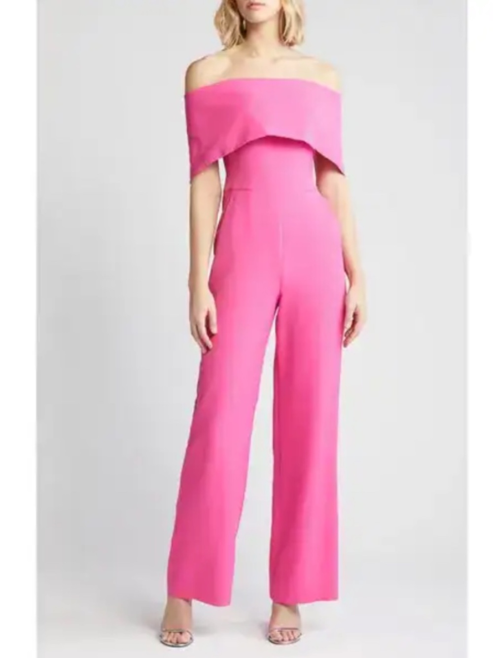 Vince Camuto 10 Off The Shoulder Laguna Crepe Jumpsuit Hot Pink  Wide Leg